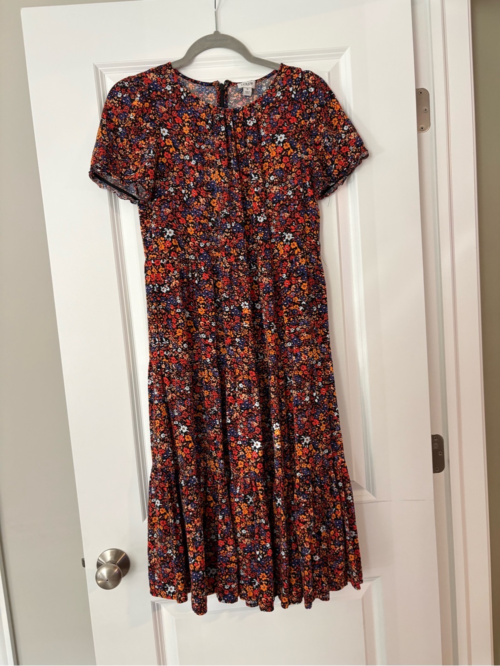 J.Crew Floral Short Sleeve Dress Orange Purple Red Black Size S
